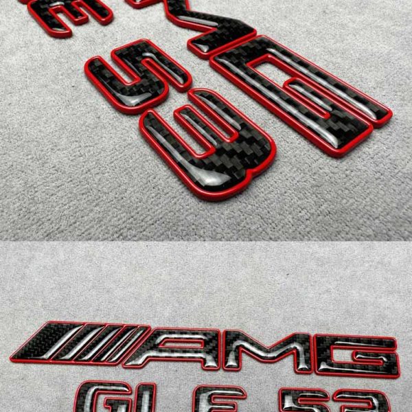 AMG GLE 53 carbon fiber emblem with red trim for Mercedes Benz GLE Class
