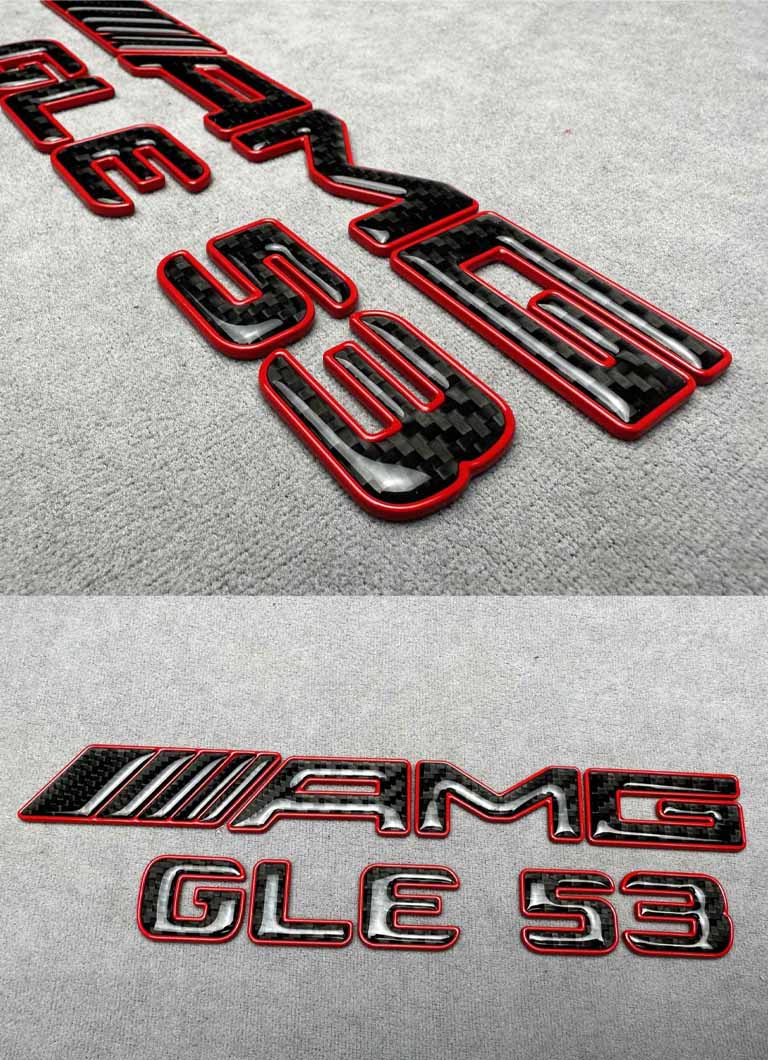 AMG GLE 53 carbon fiber emblem with red trim for Mercedes Benz GLE Class