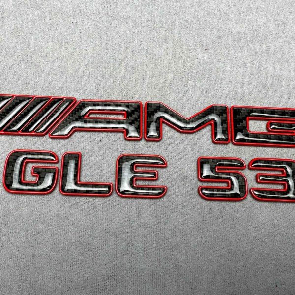 AMG GLE 53 carbon fiber emblem with red trim for Mercedes Benz GLE Class