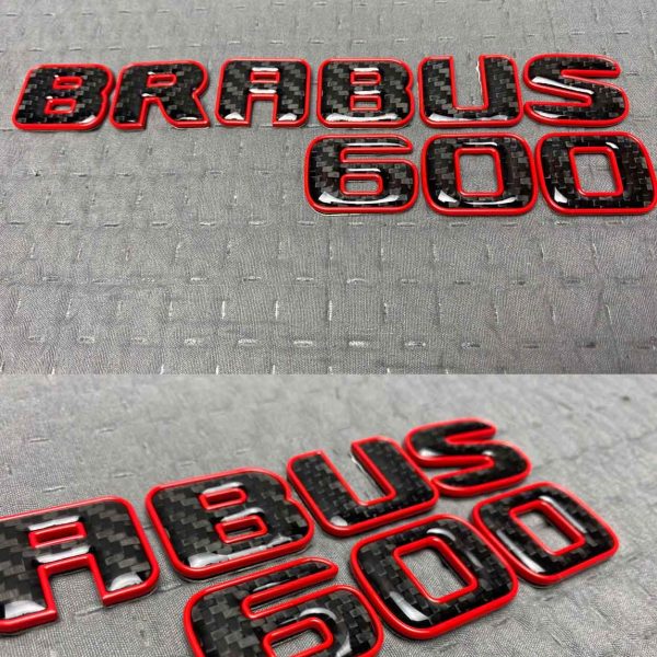 Carbon Brabus 600 rear emblem with red trim for Mercedes S