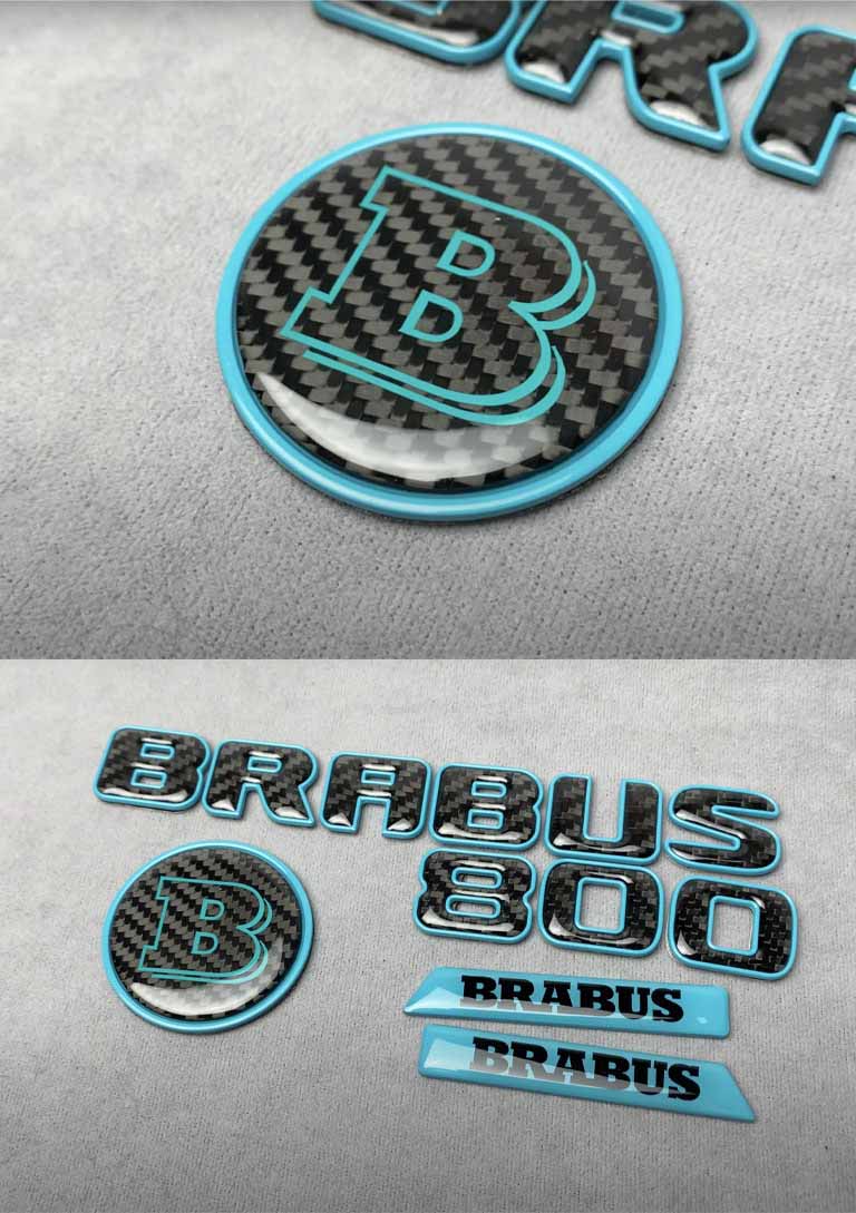 Brabus 800 Emblem Logo blue Set Rocket-min Carbon fiber Blue badges set Brabus 800 for G-Wagon