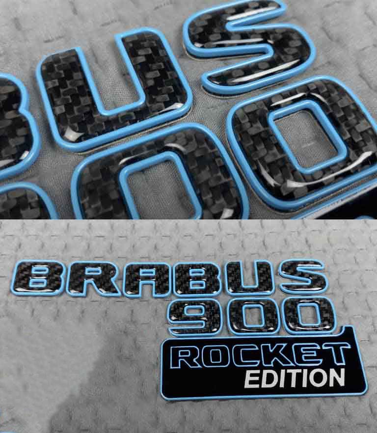 Brabus 900 Metal Carbon Badge Set Rocket Edition Tiffany Blue-min Brabus 900 Rocket Edition badges set with blue trim for Mercedes G Class trunk