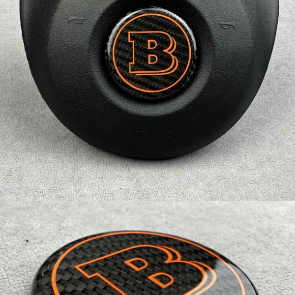 Carbon fiber Steering wheel airbag Brabus logo in orange color for Mercedes Benz