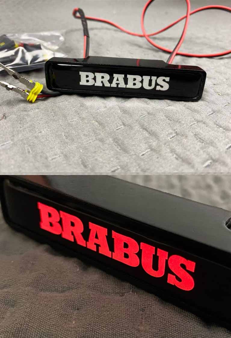 Front Grille LED Badge Brabus RED made for Mercedes G63 G Wagon W463A W464__2 Red Brabus badge LED on front car grill for Mercedes