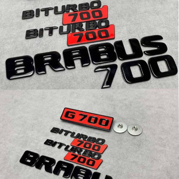 Brabus Biturbo G700 emblems kit in black and red color for Mercedes G-Wagon