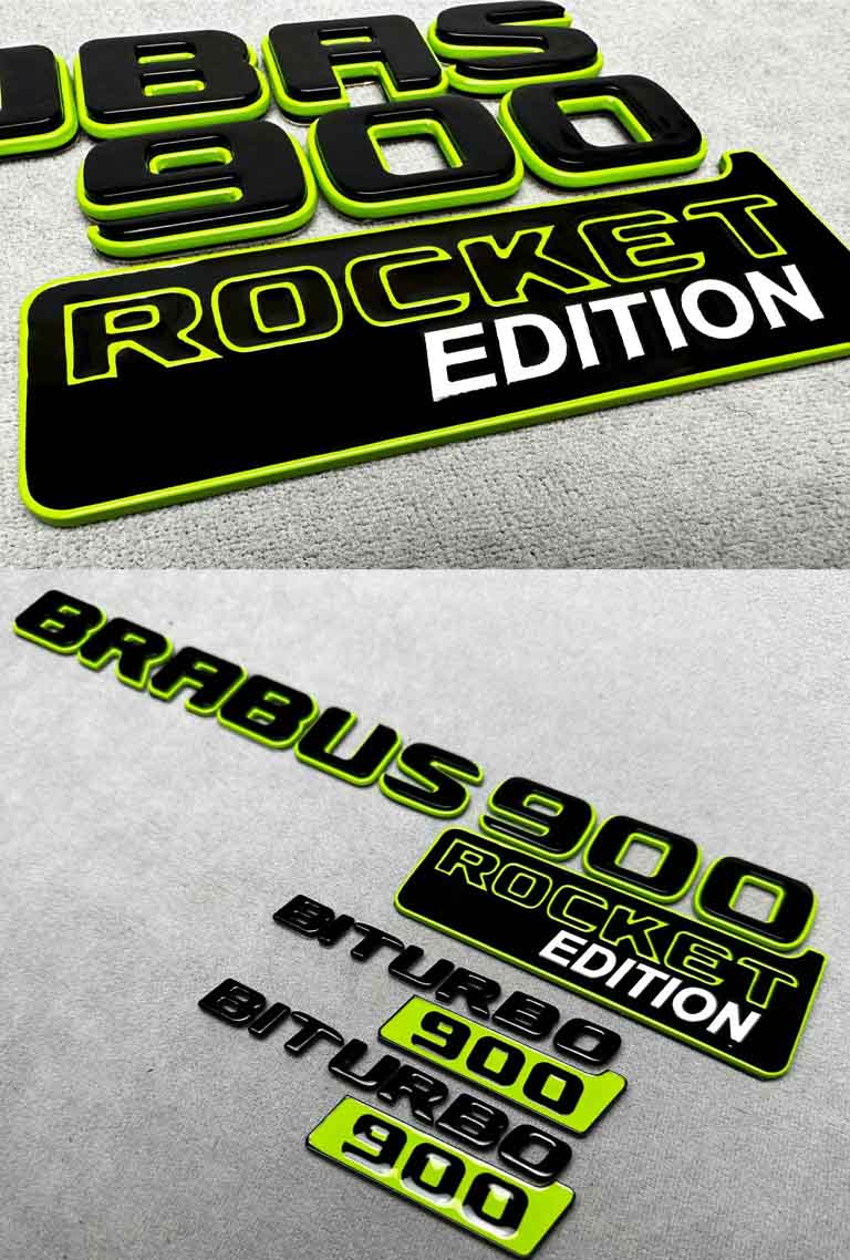Brabus Rocket Edition Biturbo 900 emblem set in green color for Mercedes GLE