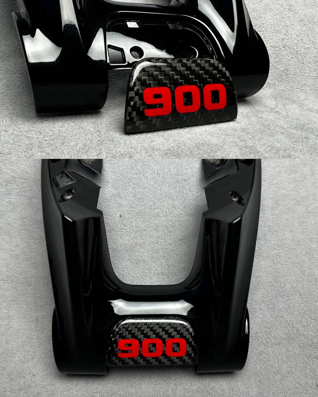 Brabus style carbon fiber steering wheel insert with the 900 numeral Brabus 900 carbon fiber handlebar insert in red color for Mercedes G Wagon