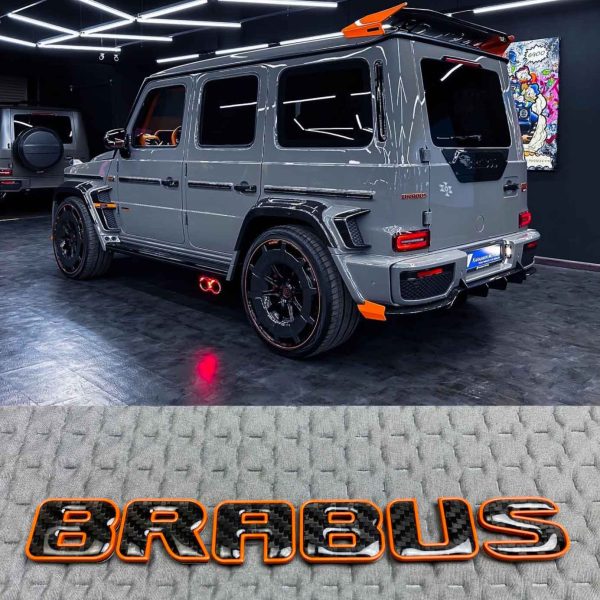 Carbon fiber rear Brabus badge with orange trim for Mercedes Benz G Class
