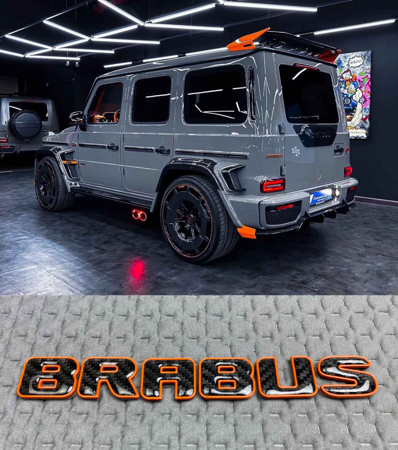 Carbon fiber rear Brabus badge with orange trim for Mercedes Benz G Class Carbon fiber rear Brabus badge with orange trim for Mercedes Benz G Class