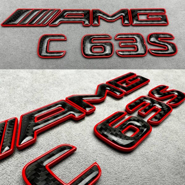 Mercedes AMG C 63 S carbon badge with red trim