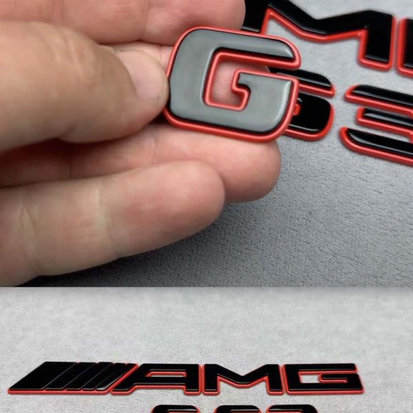 Tail AMG G63 emblem in black color with red trim for Mercedes Benz G Class