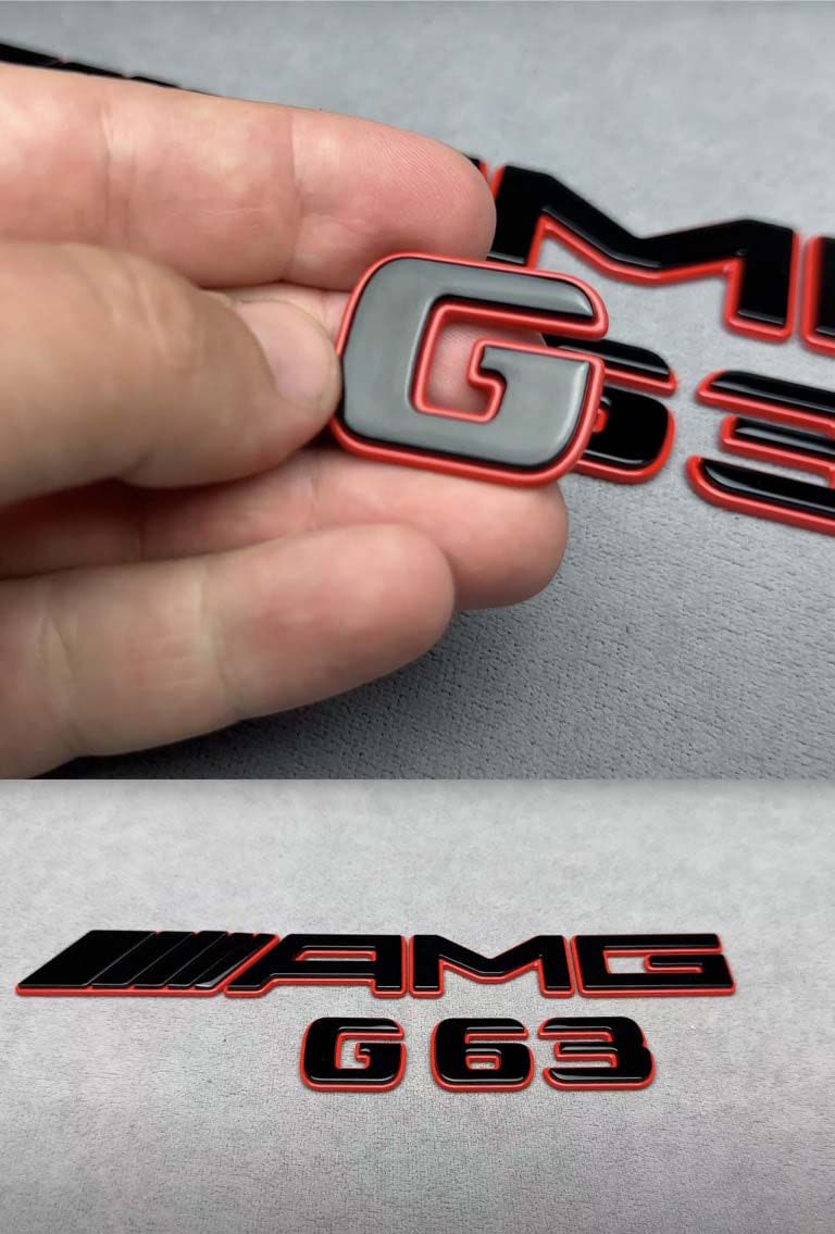 Tail AMG G63 emblem in black color with red trim for Mercedes Benz G Class