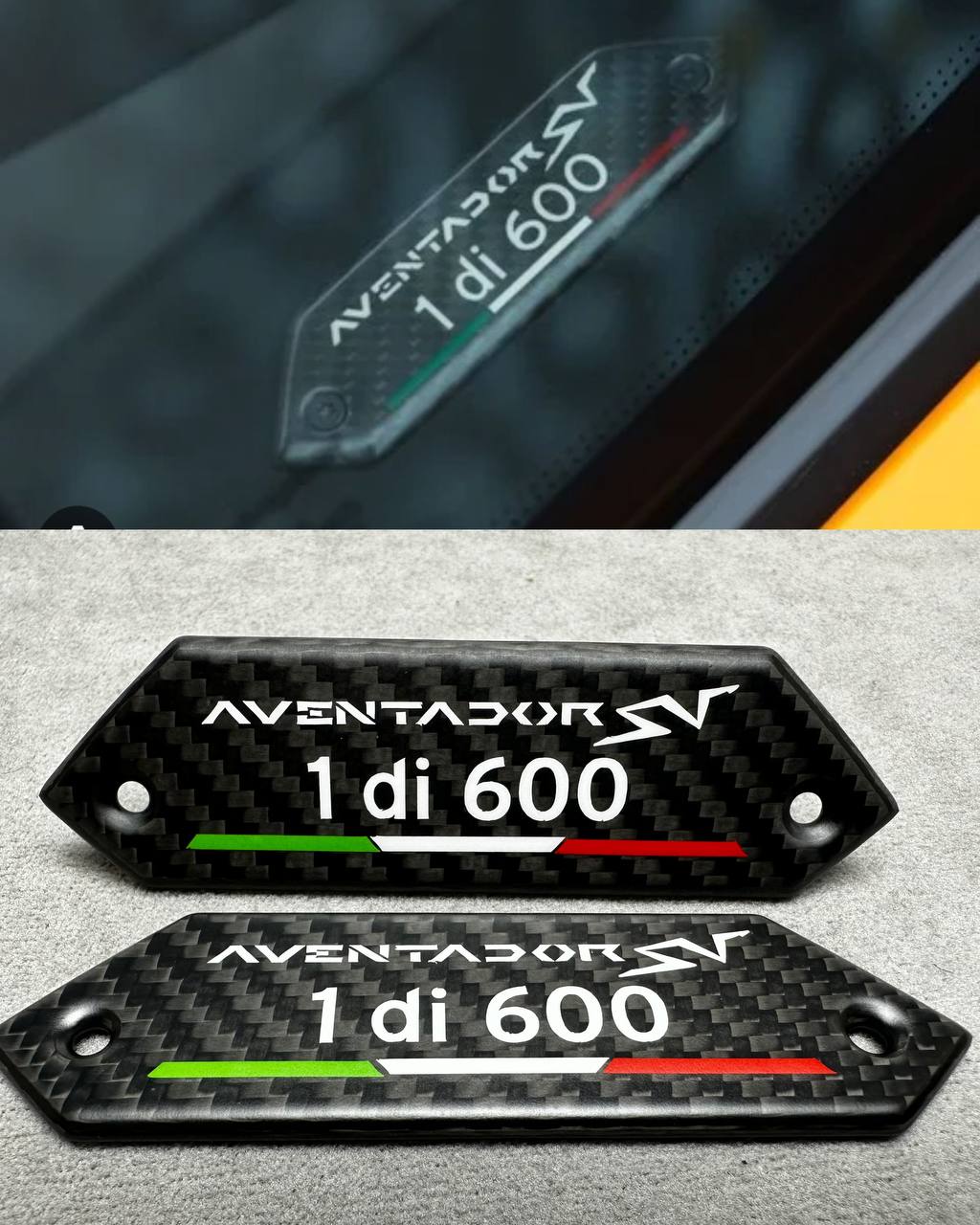 aventador_1_di_600_ Lamborghini Carbon Fiber Emblems Aventador 1 di 600 in the door card