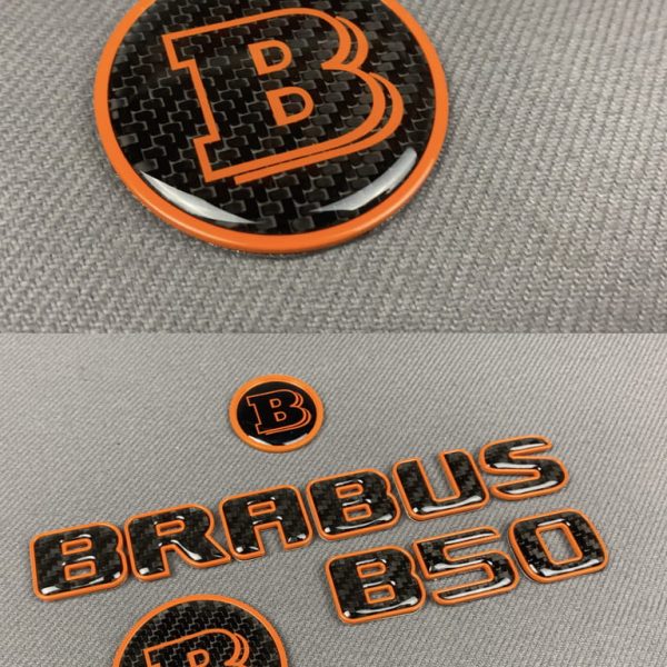 Brabus B50 badge set carbon fiber + metal logos for Mercedes C and S-Class