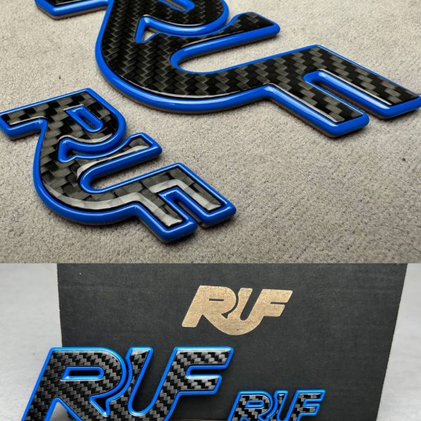 RUF Emblems Porsche Style Carbon Blue Logo Metal Badges Set For Porsche 911 997 996 993 964 930 Turbo