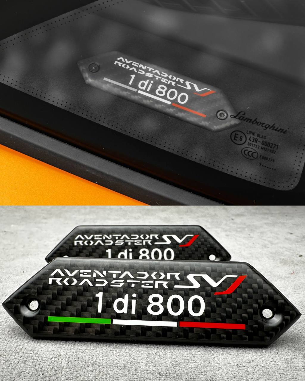 Lamborghini Emblems Aventador SV 1 di 800 in the door card Carbon Fiber 1