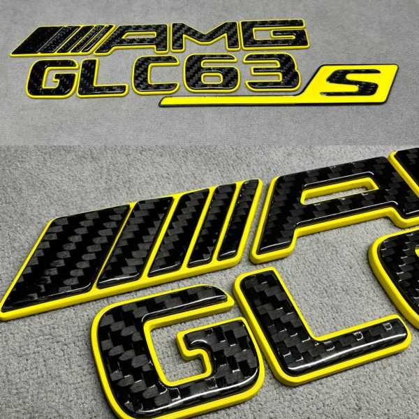 Tail Emblem Badge AMG GLC 63 S rear Emblem Brabus style 2026 Yellow and carbon