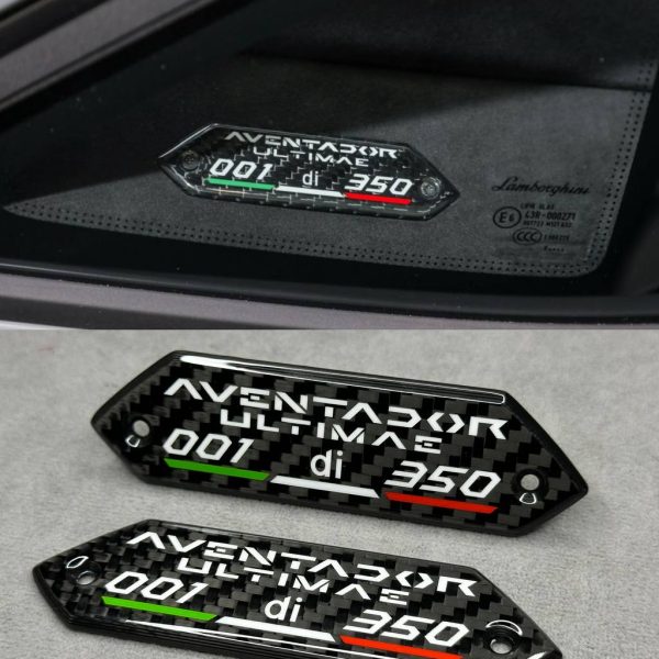 Lamborghini Carbon Fiber Emblems Aventador Ultimle 001 di 350 in the door card