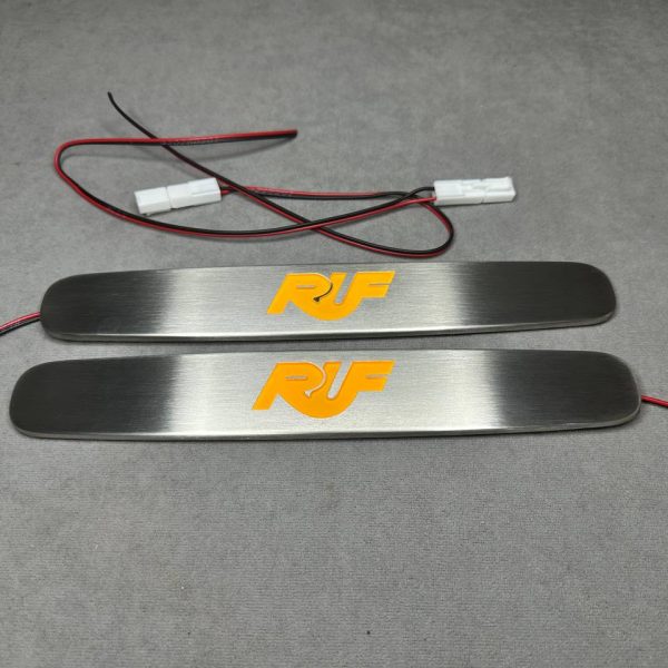 RUF LED Door Sill Plates for Porsche 911 | Metal Illuminated Threshold Trim | Yellow Logo Entry Guards 996 997 991 992